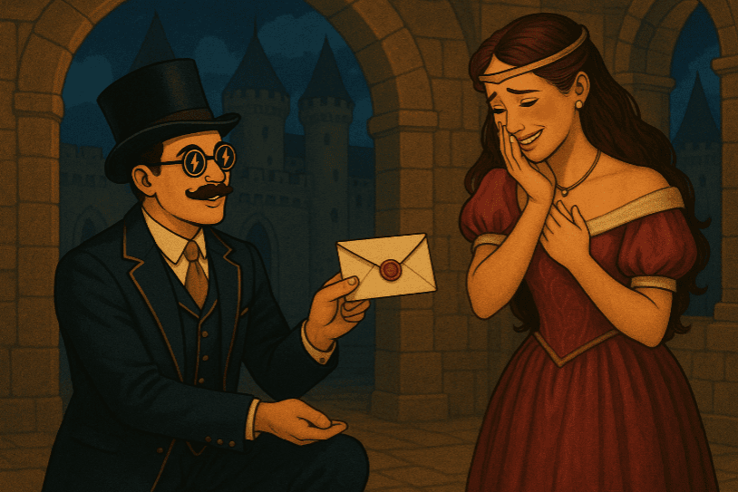 Image d'un Gentleman du Jeu qui donne une lettre &agrave; la princesse du jeu Love Letter